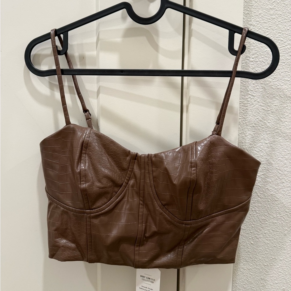 Express Brown Faux Leather Crop Top